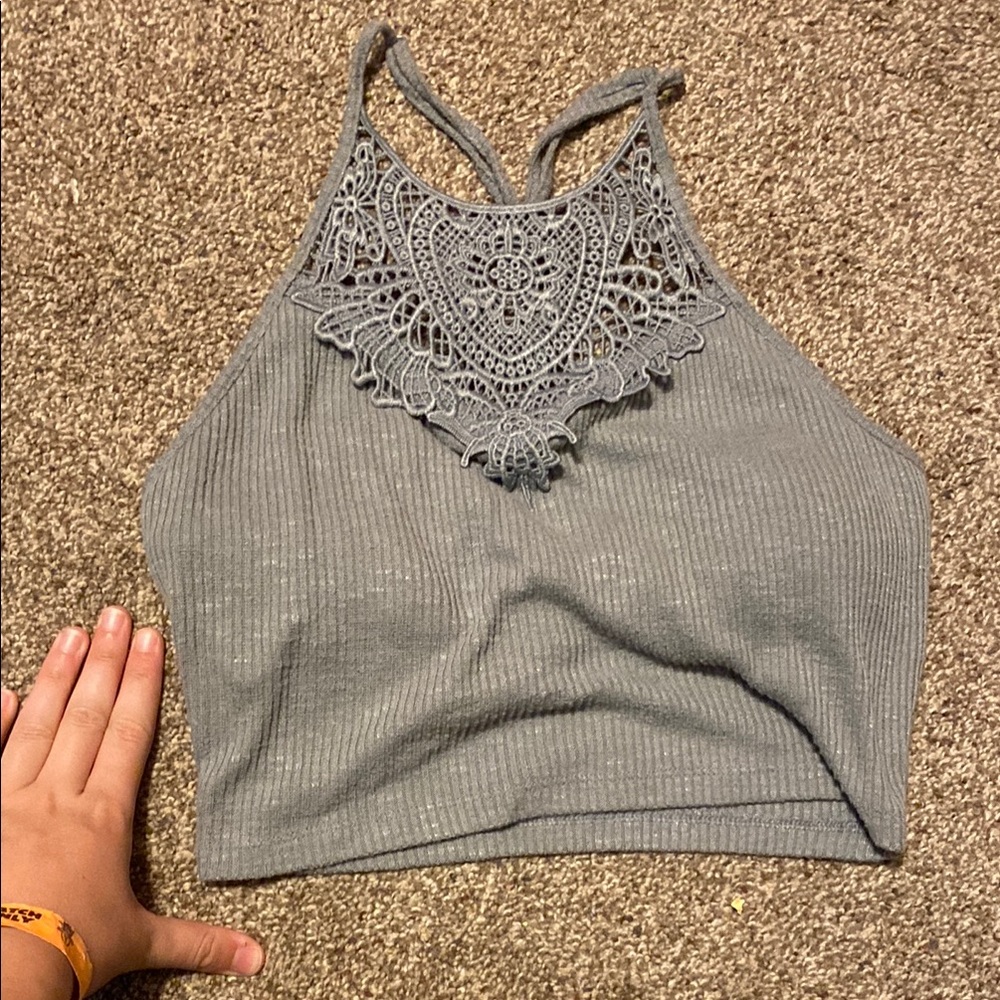 PrettyLittleThing Gray/green Halter Crop Top
